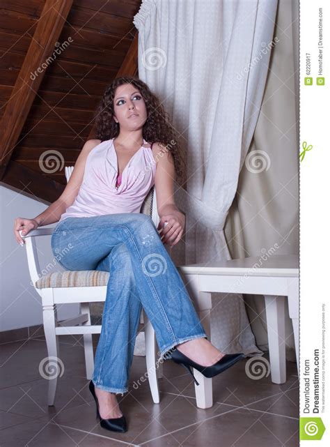 Casual Pretty Lady Sitting On Chair Stock Image Image
