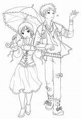 Coloring Anime Pages Couple Cute Boys Couples Boy Girl Print Printable Colouring Color Chibi Girls Cartoon Book Child Emo Drawing sketch template