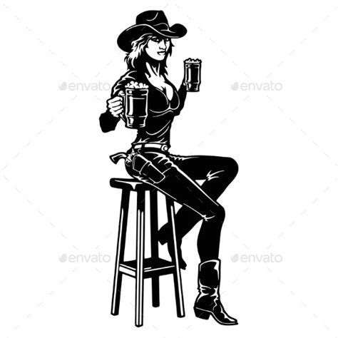 Cowgirl Girl And Beer By Digital Clipart Graphicriver