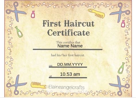 haircut certificate printable template  canva etsy uk