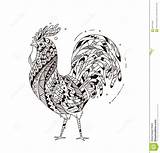 Zentangle Rooster Inspired Style Illustration Preview sketch template