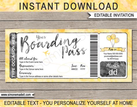 Boarding Pass Invitation Template Printable Destination