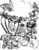 Alice Wonderland Disney Drawing Coloring Adult Pages Childhood Back sketch template