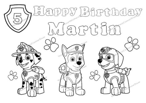 paw patrol birthday partypersonalized coloring page
