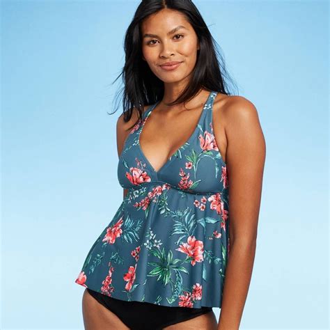 Women S Flowy Racerback Tankini Top Kona Sol™ Blue Tropical Print S