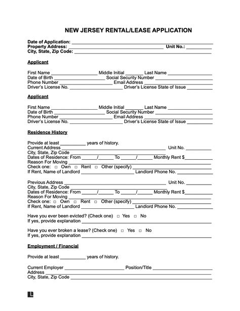 jersey rental application form  word