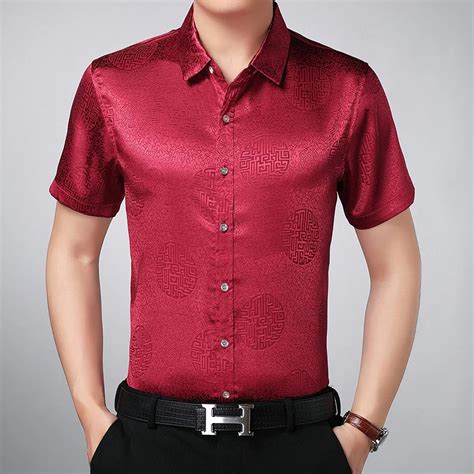 summer male satin silk shirt fashion patterns mens short