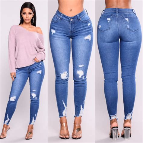 3xl plus size light blue skinny ripped jeans for female women mid waist