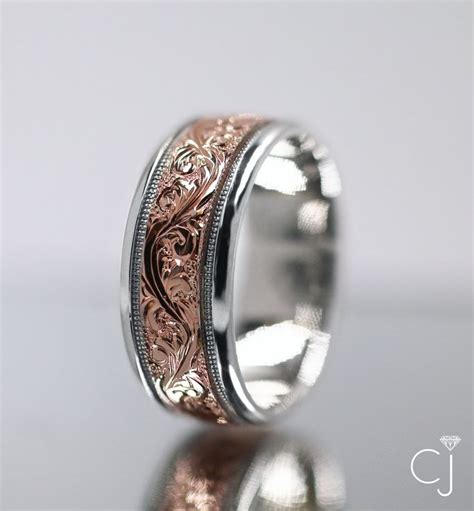 Rose Gold Scrollwork on Men's Wedding Band | Mens wedding