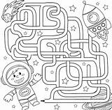 Maze Coloring Kids Rocket Astronaut Labyrinth Cosmonaut Pages Game Path Help Find Book Vector Illustration Children Space Search Years Old sketch template
