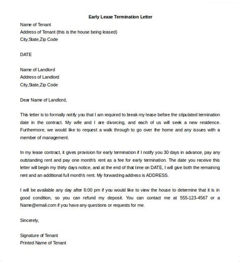 lease termination letter templates   sample  format