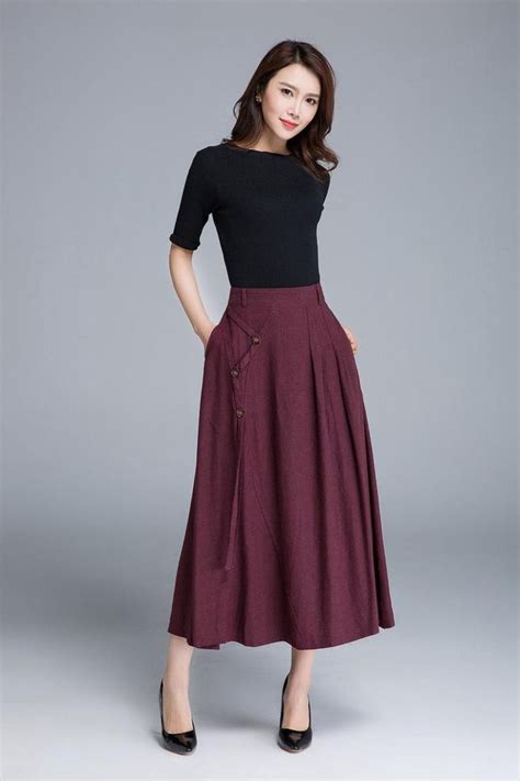 pleated skirt linen skirt button skirt fashion clothing etsy skirt
