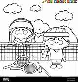 Tennis Coloring Book Players Court Break Taking Alamy Kids sketch template