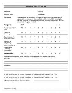 interview evaluation form   documents   word excel evaluation form
