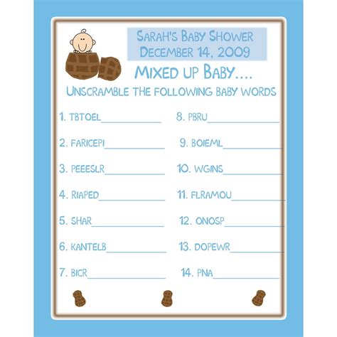 printable baby shower word scramble