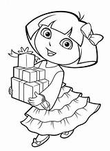 Dora Christmas Coloring Pages Gifts Taking Her Getcolorings Color Happychristmasnewyeargreetings sketch template