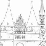 Coloring Pages Germany Places Famous Holstentor Medieval Lubeck Gate Hellokids Church Kaiser Cologne Wilhelm Cathedral Berlin Tower Memorial sketch template