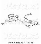 Vector Cartoon Buried Snoozing Sand Outline Coloring Beach Man Sleep Royalty Stock sketch template