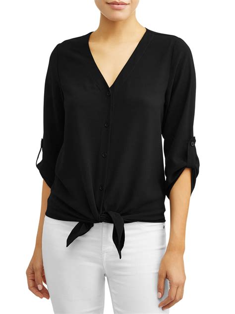 agb womens tie front crepe blouse walmartcom