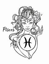 Pisces Horoscope Astrologie Signe Poissons Mooi Kleuring Meisje Zodiaque Vissen Vecteur Weegschaal Coloration sketch template