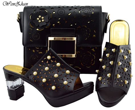 black color shoes with matching bags high quality shoes and bags sets