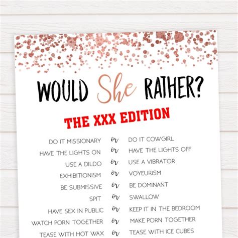 x rated would she rather bachelorette game idea rose gold etsy