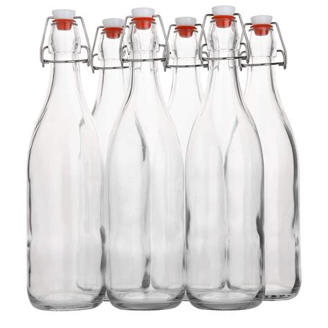 Flip Top Glass Bottle [1 Liter 33 Fl Oz ] [pack Of 6] Swing Top