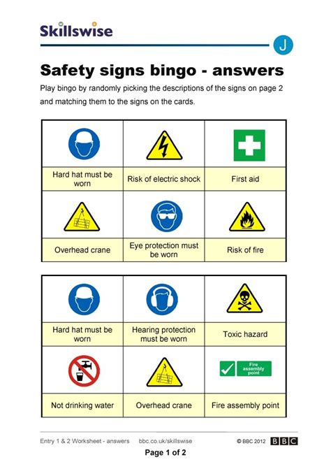 work safety signs worksheet