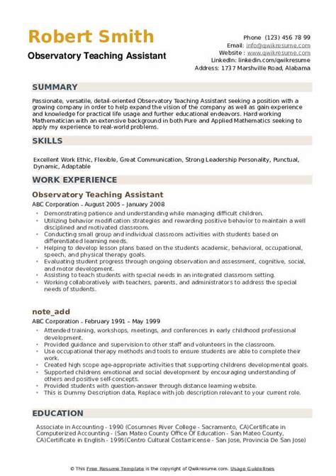 resume template  teaching assistant