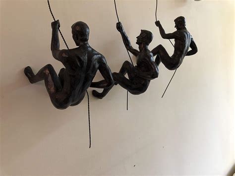 large bronze climbing abseiling hanging ornaments figures set   climbing men wallhanging