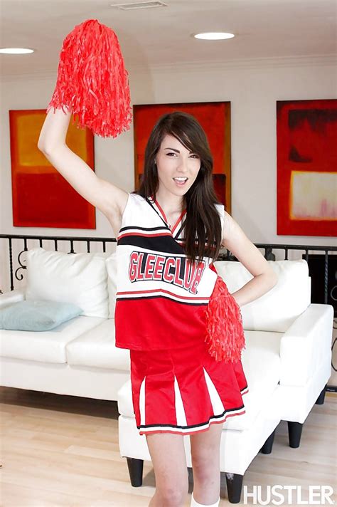 naughty teen girl emily grey posing solo in sexy cheerleader uniform