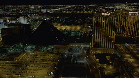4k stock footage aerial video of flying by luxor hotel