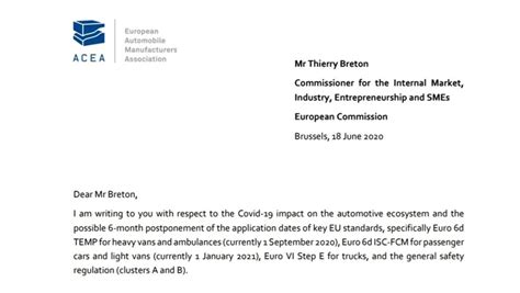 covid  acea letter  commissioner breton acea european