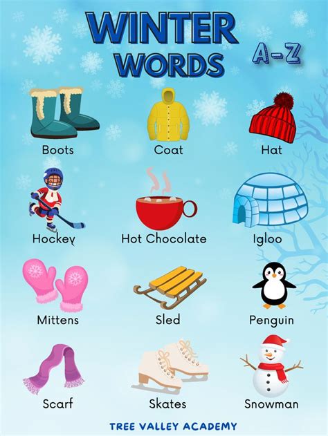 big list   winter words winter words winter activities