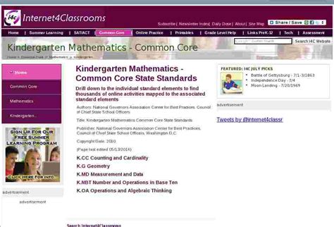 kindergarten mathematics common core standards  internet