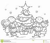 Christmas Clipart Family Celebrate Happy Tree Outline Drawing Presents Celebration Pic Stock Vector Search sketch template