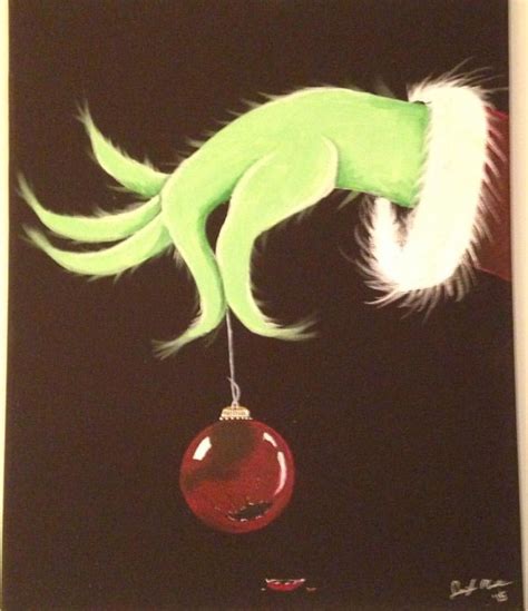 grinch hand  broken ornament acrylic painting   grinch