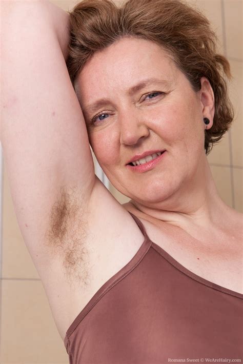 mature fatty romana sweet shows off unshaven armpits and beaver in bathroom