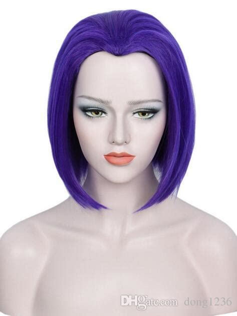 raven wig teen titans go short halloween coatume cosplay wig purple blue wig online with 23 99