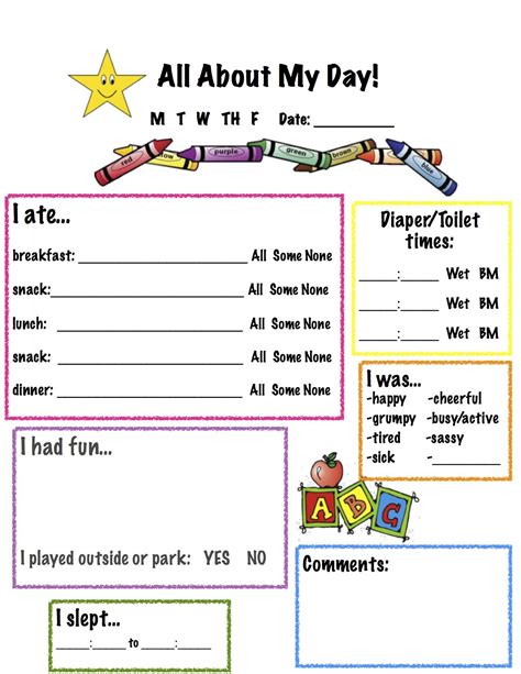day toddler report sheet  nanny