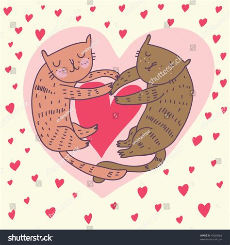 Cartoon Cats Love Cute Romantic Background Stock Vector