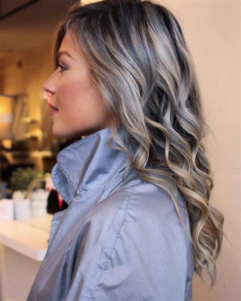 icy blonde strands  grey blue lowlights hair color light brown