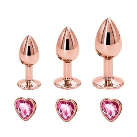 Rear Assets Rose Gold Pink Heart Gem Aluminum Butt Plug Trainer Kit Sex