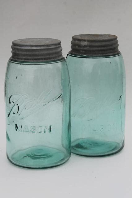 Vintage Ball Mason Canning Jars Strong Shoulder Slope Blue Glass W