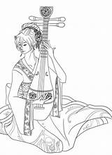 Coloring Geisha Pages Sitar Playing Japanese Netart Colouring Print Color Getcolorings Visit Asian sketch template
