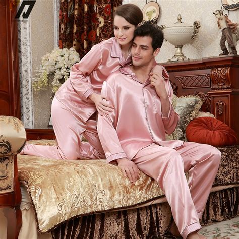 xmweiping couple spring autumn full sleeve silk pajamas set lovers