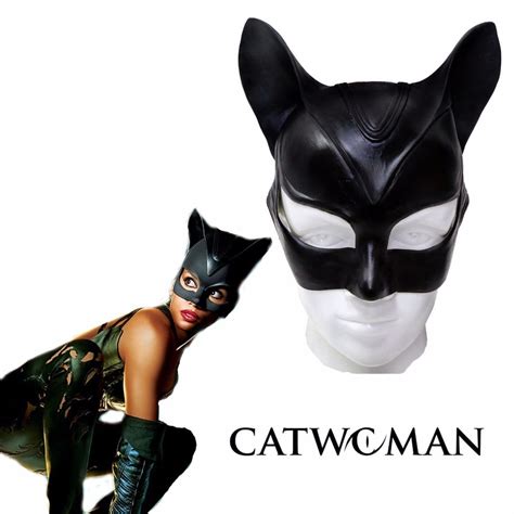 Black Catwoman Mask Cosplay Prop Adult Superhero Soft Latex Half Face
