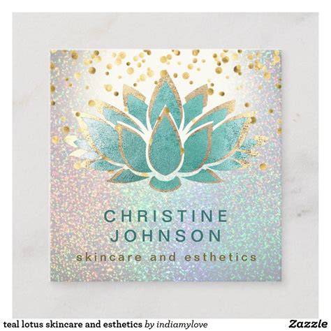 teal lotus skincare  esthetics square business card zazzle