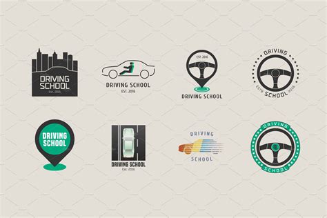 driving license school vector logoa logo set driving school timeline design