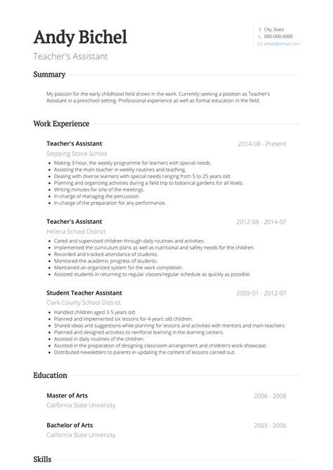 Teacher Assistant Resume Samples And Templates Visualcv